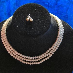 Wedding party set White South Sea Perl 3 rows necklace 17-19 in earrings.